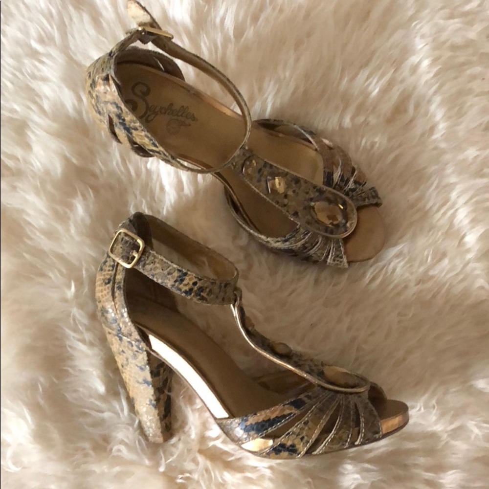Jeweled snake print heels